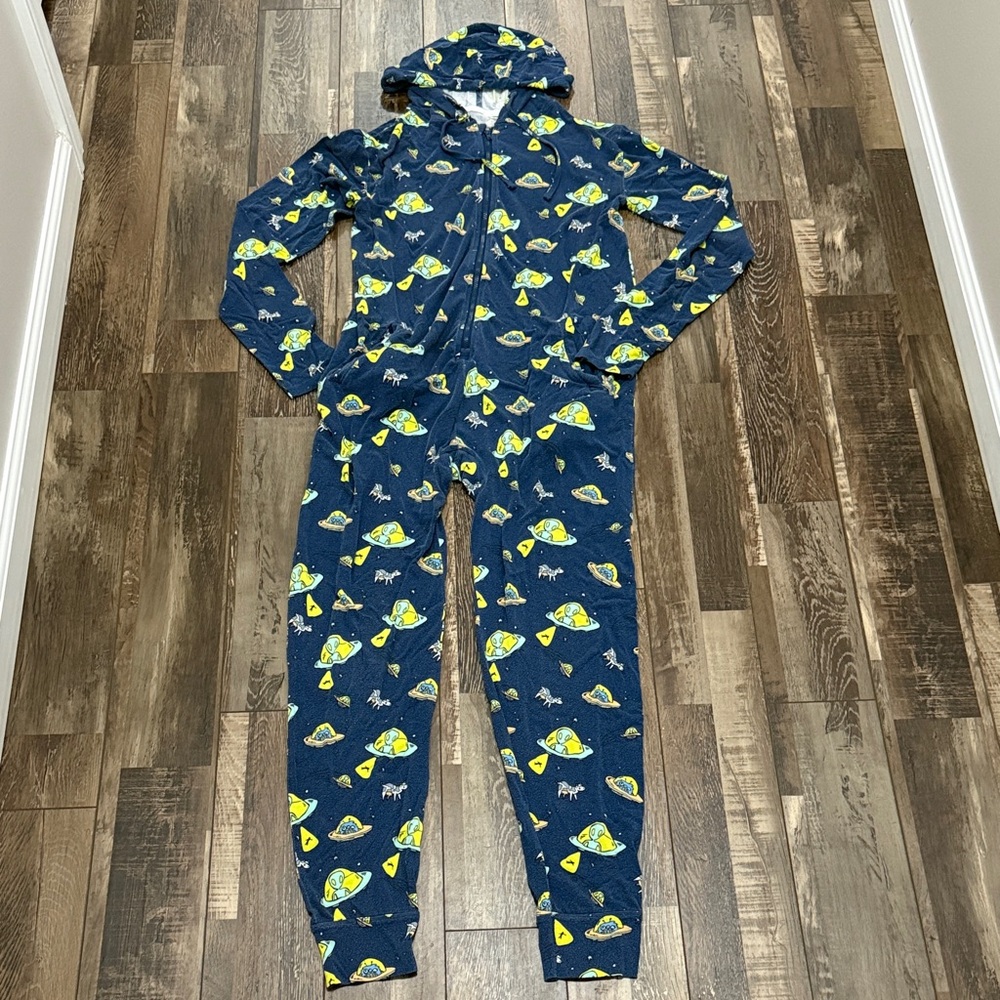 MeUndies navy  Onesie with Yellow and Pale Green Alien Print